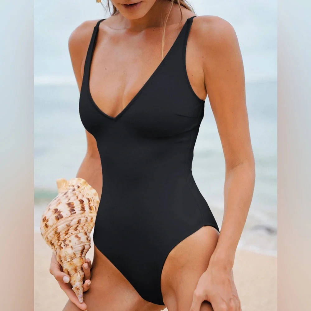 Berlook V Neck Tummy Control One-Piece Swimsuit - Picture 2 of 8
